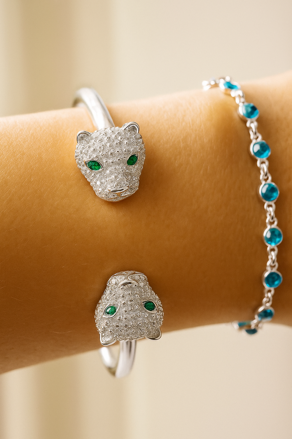 Bracelete feminino prata 925 pantera branca - Almeida&Gioì